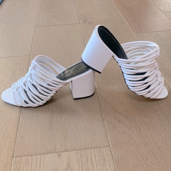 Rebecca Minkoff Calanthe Strappy Block Heel Mules in Bright White Size 8 - Picture 7 of 15